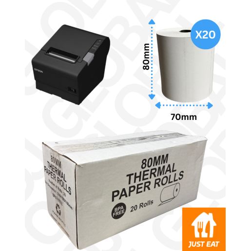 Thermal Till Rolls 80mm x70mm (Box Of 20 Rolls) Cash Register Rolls, 65 GSM, BPA FREE