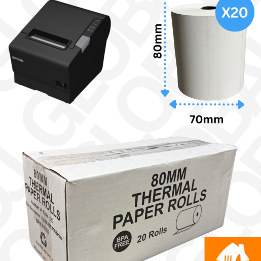 Thermal Till Rolls 80mm x70mm (Box Of 20 Rolls) Cash Register Rolls, 65 GSM, BPA FREE