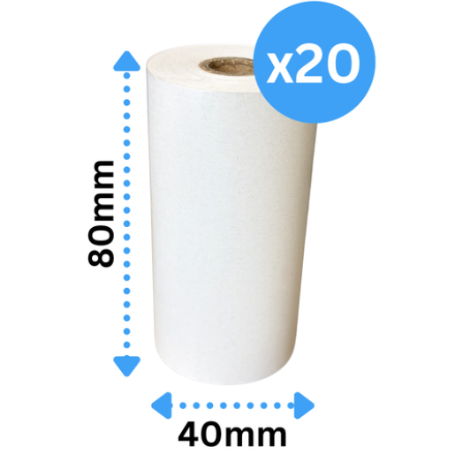 Thermal Till Rolls 80mm x 40mm (Box Of 20 Rolls) Just Eat/Uber Eats/Deliveroo Rolls 65 GSM, BPA FREE