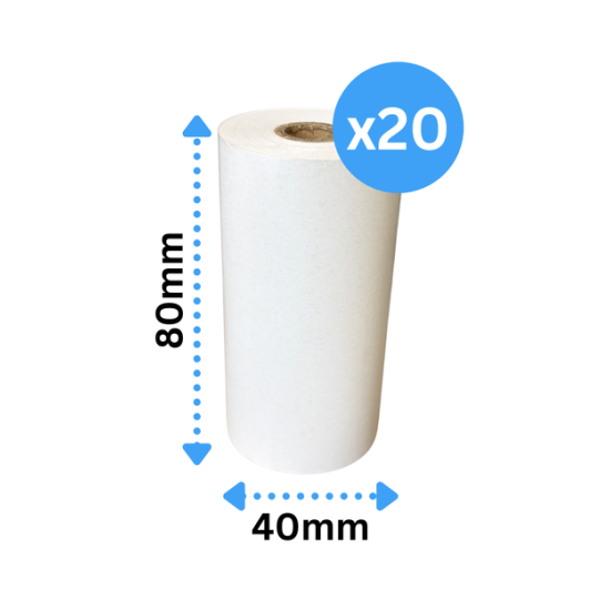 Thermal Till Rolls 80mm x 40mm (Box Of 20 Rolls) Just Eat/Uber Eats/Deliveroo Rolls 65 GSM, BPA FREE