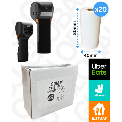 Thermal Till Rolls 80mm x 40mm (Box Of 20 Rolls) Just Eat/Uber Eats/Deliveroo Rolls 65 GSM, BPA FREE