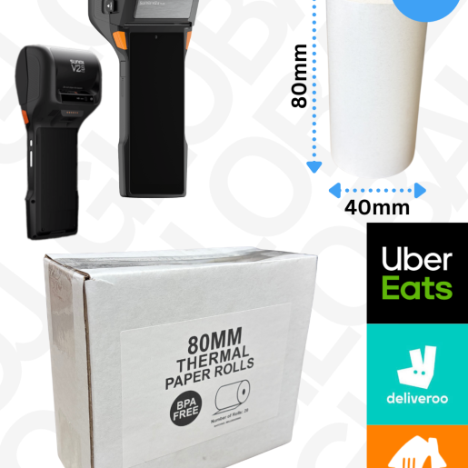 Thermal Till Rolls 80mm x 40mm (Box Of 20 Rolls) Just Eat/Uber Eats/Deliveroo Rolls 65 GSM, BPA FREE
