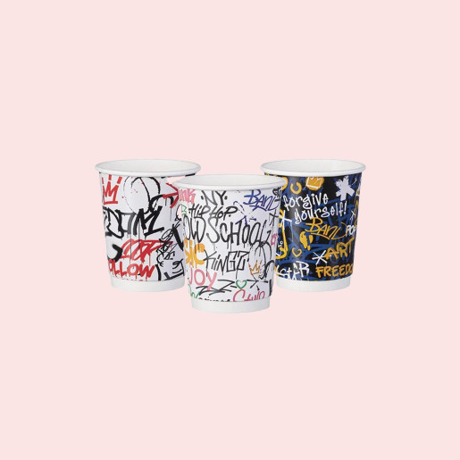 Double Wall Paper Cups 8oz Graffiti Design ΜΙΧ (Mix of 3 Designs)
