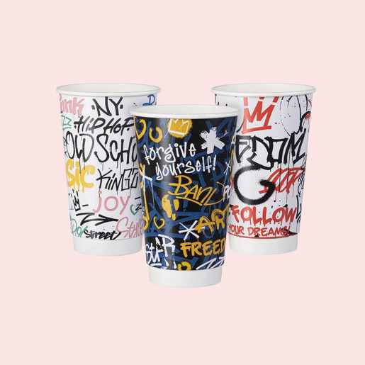 Double Wall Paper Cups 12oz Graffiti Design (Mix of 3 Designs)