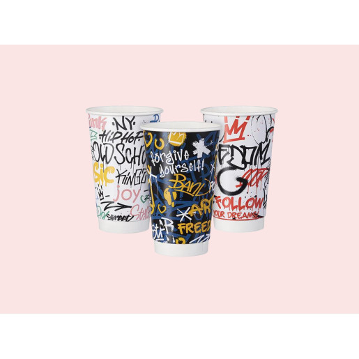 Double Wall Paper Cups 12oz Graffiti Design (Mix of 3 Designs) Double Wall Paper Cups 12oz Graffiti Design (Mix of 3 Designs)