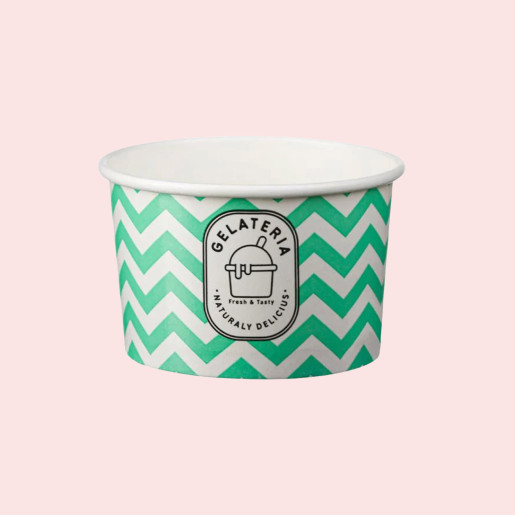 Gelateria Ice Cream Paper Cups - 8oz Green Zig Zag Design Gelateria Ice Cream Paper Cups - 8oz Green Zig Zag Design